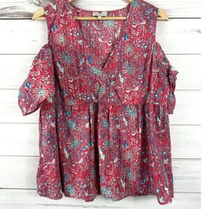 Lucky Brand Top with Cold Shoulder‎ Sleeves Surplice V neck Sz Large